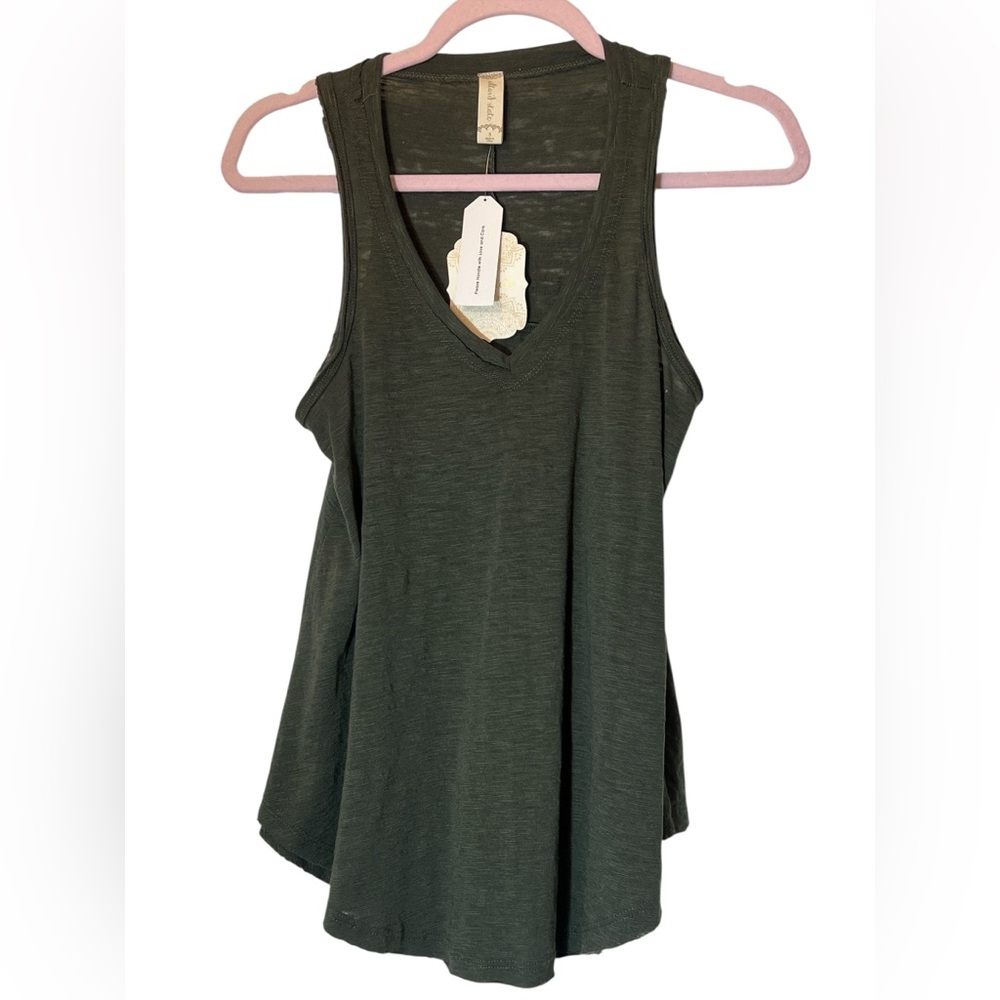 Altar'd State Distressed V-Neck Tank Top Size S Green/Gray NEW Casual Flowy